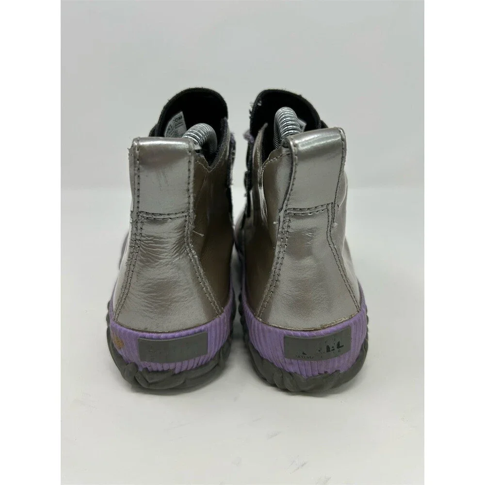 SOREL Out N About Plus Duck Boots Girls Silver Gray Purple Trim Waterproof 4